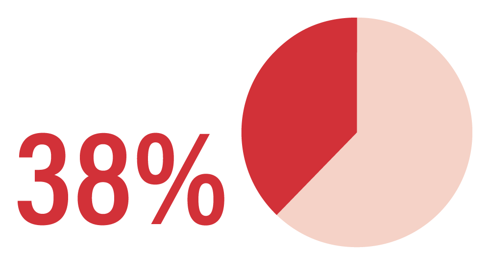38 Percent with a pie chart depiction of the percentage