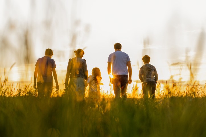 Family walking in shadow