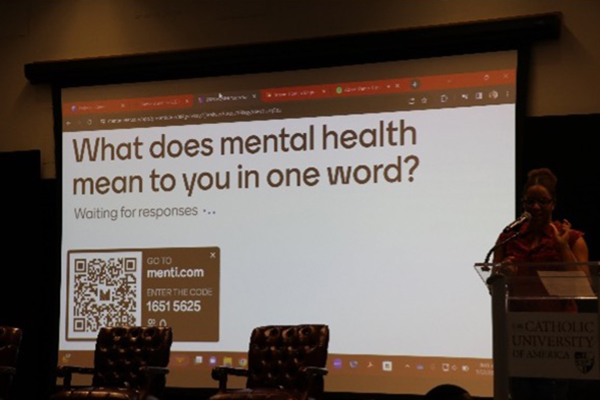2023 Youth Mental Health Summit Presentation Slide 'What does mental health mean to you in one word?'