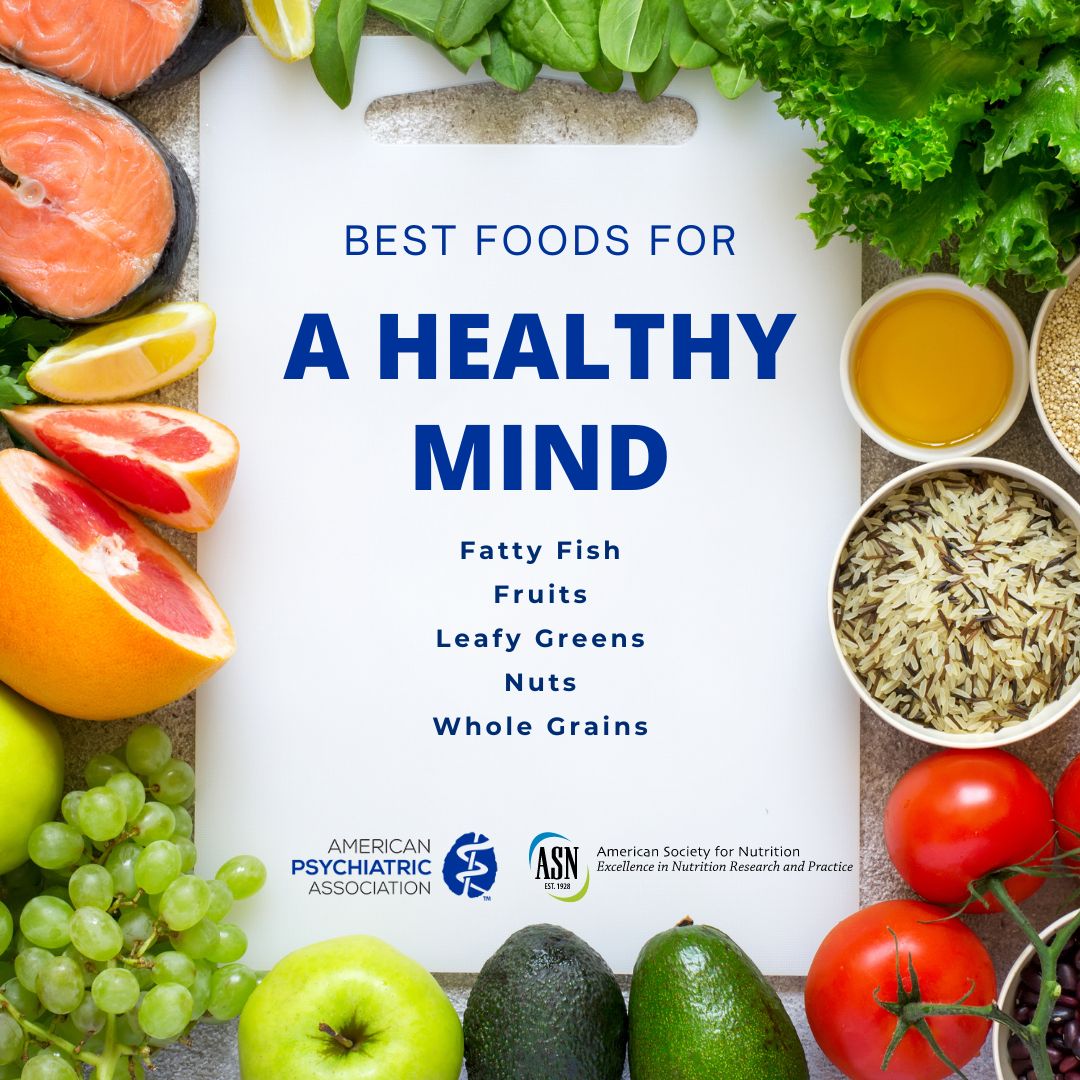 Best foods for a healthy mind: fatty fish, fruits, leafy greens, nuts, whole grains
