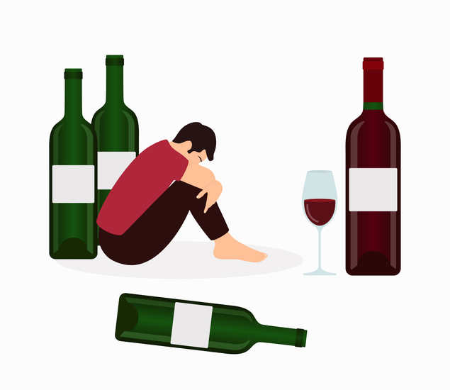 illustration of man and bottles of liquor