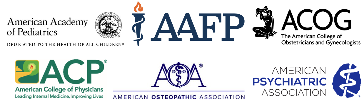 Logos of the 6 physician organizations authoring the statement - listed below
