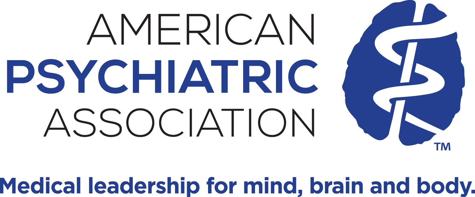 American Psychiatric Association logo. tagline Medical leadership for brain, mind and body