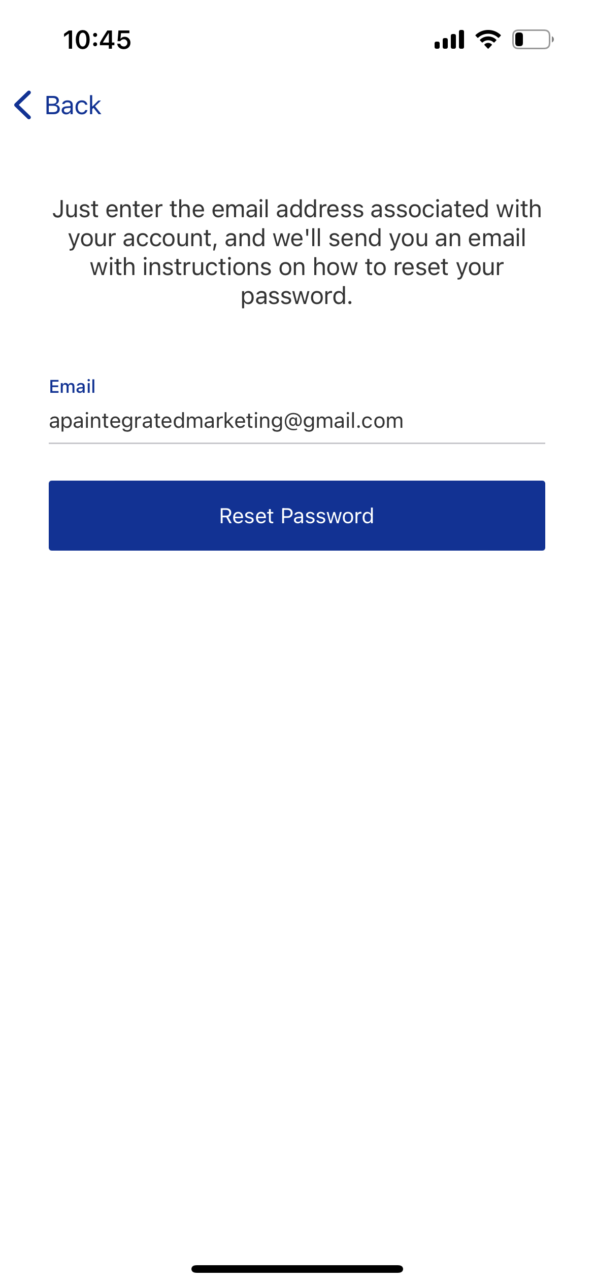 Screenshot of the log in screen of the app with the password field