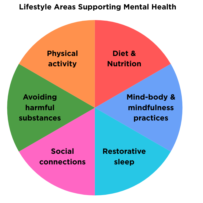 Lifestyle Psychiatry Domains; Physical activity, Diet & Nutrition, Mind-body and mindfulness practices, Restorative sleep, Social connections, avoiding harmful substances