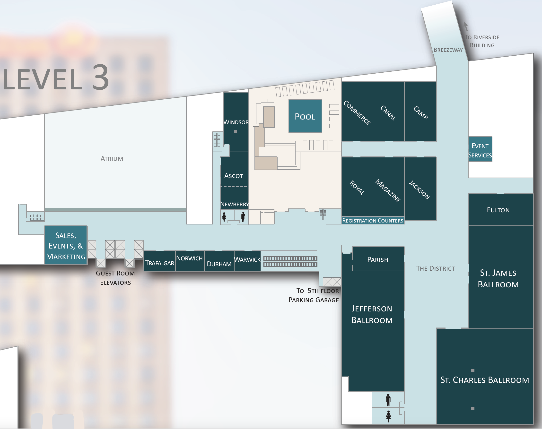 Map of Level Three, Hilton Riverside Hotel