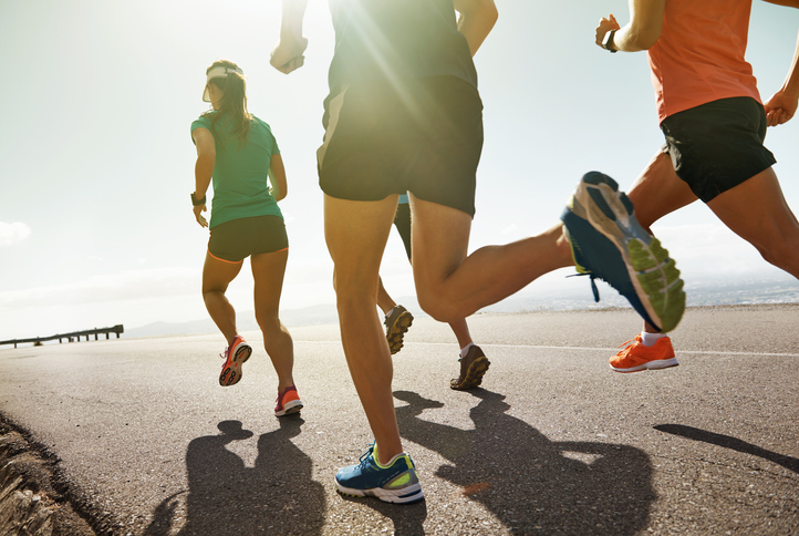 man and woman running