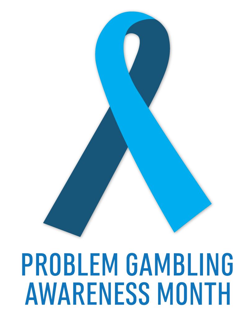 Problem Gambling Awareness Month with blue ribbon symbol