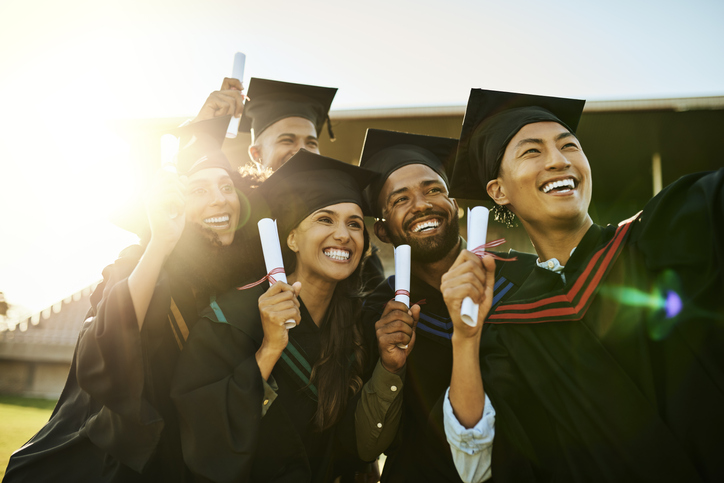 College graduates taking selfie